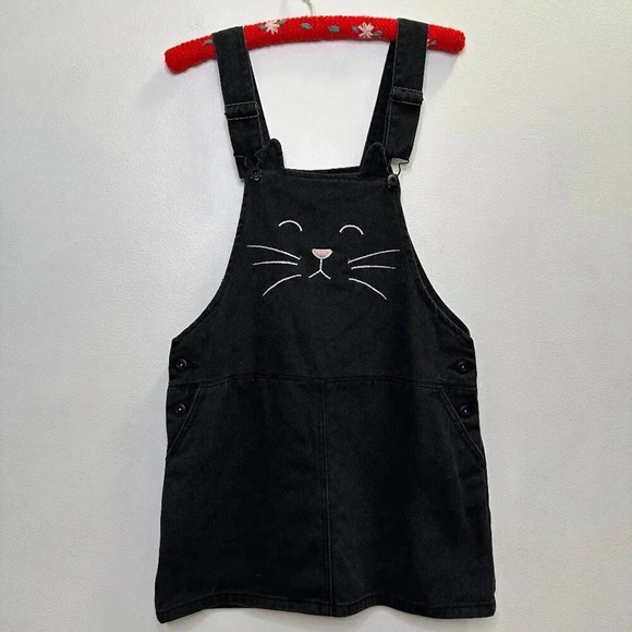 Forever 21 Black Cat Overall Dress Size Small Jean Mini Skirt - Picture 1 of 6